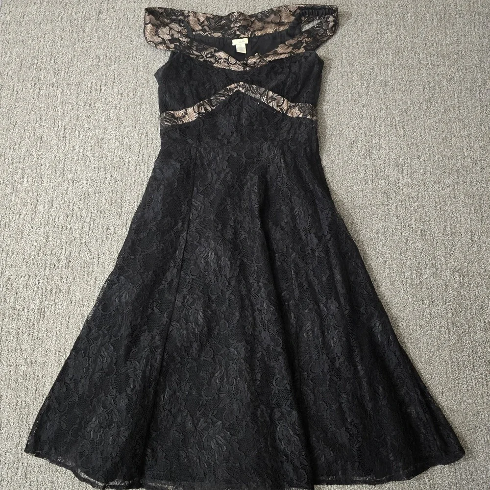Odille Black Lace Midi Dress Bow Detail‎ Romantic Coquette Vintage Style 2